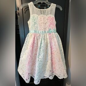 Adorable 🥰Pastel Rainbow Lining Under Lace OverTop, Sleeveless Party Dress